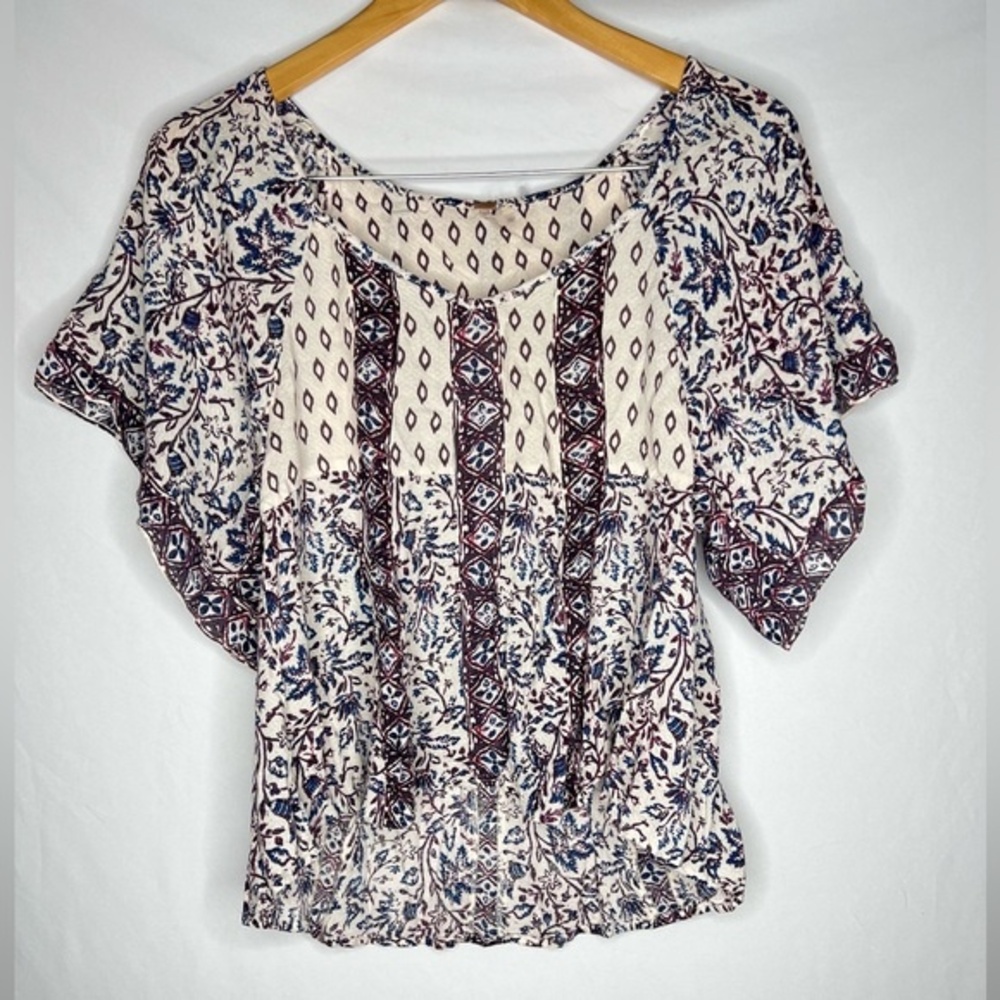 Free People Flutter Sleeve Boho Paisley Floral Top Size SP